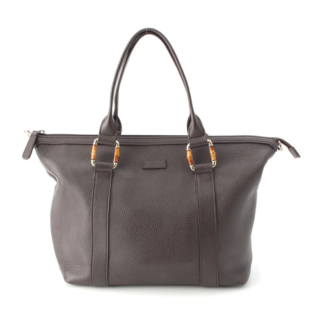 Gucci Leather Bamboo Handbag Tote Bag Dark Brown